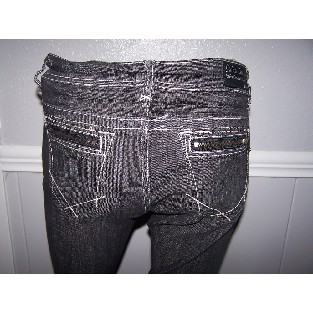 Women's SUKO Blue Jeans Size 10, Rhinestones Front And ZIPPERS BACK Pockets,